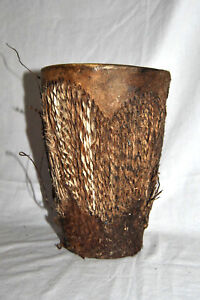 Antique African Wooden Drum Genuine Skin Leather Cover 9 H