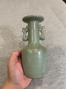 Rare Longquan Celadon Two Handled Mallet Form Vase Southern Song 12th Century