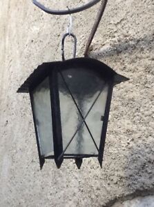 French Lantern Porch Light Pendant Vintage Spanish Revival Black Iron Vintage