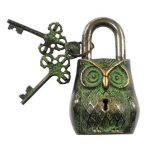 Vintage Style Owl Type Padlock Lock With Key Brass Made Black Style 5051 
