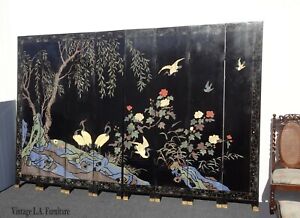 Vintage Oriental Asian Ming Style Coromandel Chinoiserie Blue Eight Panel Screen