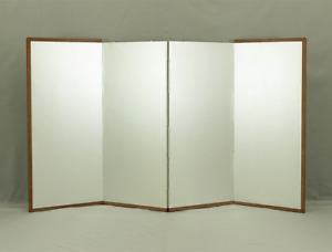 Small Silver Leaf Room Divider Byobu Four Panels Folding Screen Va300