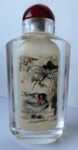 Vintage Chinese Glass Reverse Painted Birds Flowers Snuff Perfume Bottle