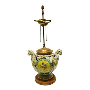 Antique Italian Majolica Cantagalli Vase Mounted As Lamp Circa 1900s