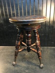 Vintage Wood Piano Stool Organ Claw Foot Victorian Wooden Seat Antique Ball Feet