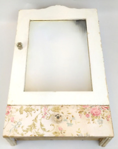 Antique Hanging Wall Mirror Cupboard Wood Medicine Cabinet W Drawer White Shabby