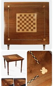 Walnut Maple Federal Antique Furniture Inlaid Game Table Checkers Chess Table