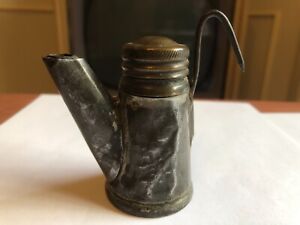 Antique Teapot Oil Wick Coal Miners Mining Cap Lamp Brass Top Pat 1858 1872