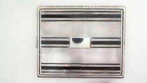 Antique Vintage Sterling Silver Black Enamel Trim Cigarette Case 76 9 Gram