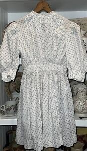 Rare 1880 Sbrown White Calico Girls Dress Handmade Lace Mother Of Pearl Button S