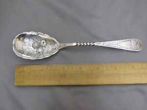 Victorian Bright Cut Twist Engraved Pattern Coin Preserve Spoon Repousse Bowl