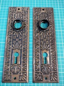 Pair Of Antique Ornate Brass Door Knob Plates C1890 S Paints Been Removed
