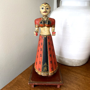 Antique Hindu Goddess Gangaur Idol Figurine Wooden Hand Painted Arm Reglued