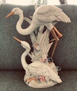 Vintage Antique Porcelain Double Cranes Herons Statue Sculpture Figurine 16 