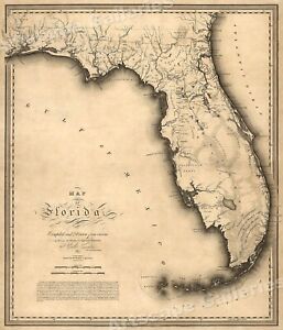 Florida 1823 Historic Decorative Wall Map 16x20