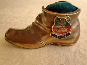 Antique Bronze And Enamel Pin Cushion Shoe England Windsor Marked