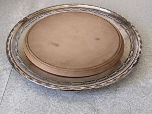 Antique Silver Plated Pierced And Woodn Bread Chopping Board 11 1 2 Inch