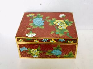 Antique Chinese Cloisonne Red Enamel Box With Hinged Lid