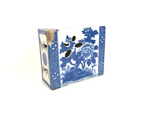 Chinese Porcelain Opium Blue White Pillow Vintage Foo Dog Lion Bats Flowers