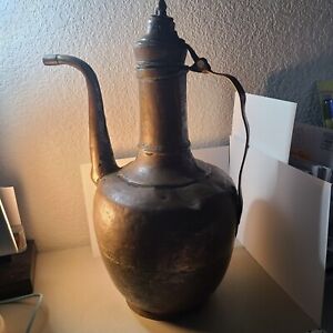 Vintage Arabic Middle Eastern Handmade 16 Tall Copper Tea Pot