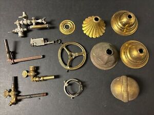 Mixed Lot Of Antique Victorian Gas Light Lamp Parts 13 Pcs Valves Shade Holders