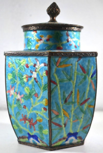 Antique Chinese Cloisonne Tea Caddy Or Ginger Jar 7 3 4 Colorful 6 Sides Lovely