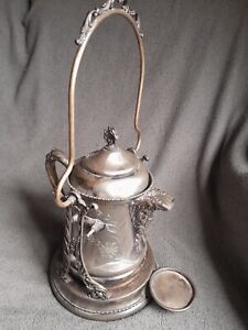 Antique Monarch Stamped Victorian Etched Silver Plated Tilting Kettle Teapot
