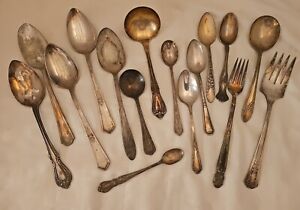 Lot Of 16 Vintage Silver Plated Silverware Mixed Variety Of Makers