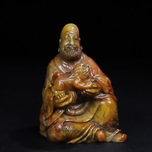 Chinese Natural Shoushan Stone Hand Carved Arhat Buddha Statue Seal 19671