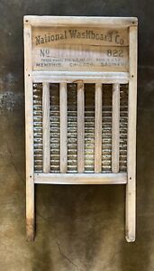 Antique Wooden Washboard National Washboard Co Top Notch Brass Silver King 822