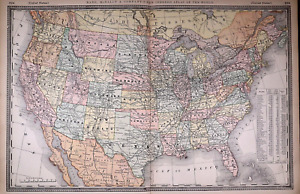 1887 Map United States Authentic Atlas Map 14x20 Free S H 083