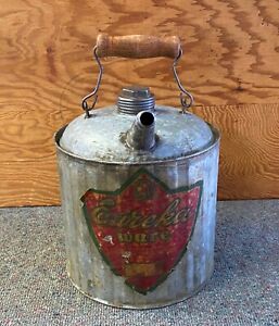 Vintage Galvanized Kerosene Oil Can W Label Handle Spout Lantern Fuel Can