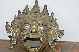 Antique Tibetan Bronze Mahakala Mask Figural Incense Burner Glass Eyes C1890