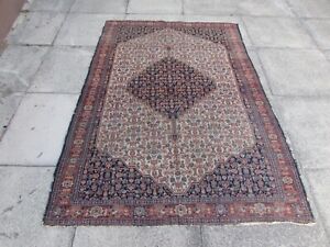 Fine Antique Worn Traditional Hand Made Oriental Blue Red Wool Rug 200x134cm