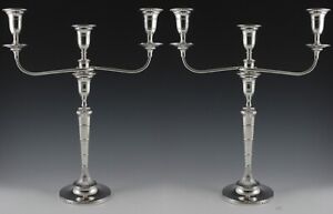 Pair Antique 1790 English Sterling Silver 3 Candle Candelabra Candlesticks