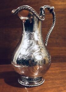 Antique Silver Chinese Export Twisted Rope Handle Footed Ewer