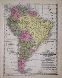 1849 Authentic Mitchell Atlas Map South America Free S H