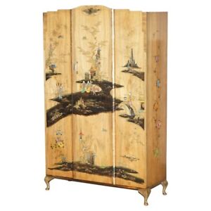 Exquisite Chinese Export Chinoiserie Walnut Triple Wardrobe Part Of A Suite