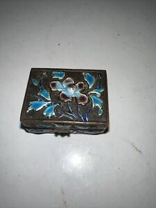 Antique Chinese Enamel Brass Opium Trinket Stamp Box 1920 S