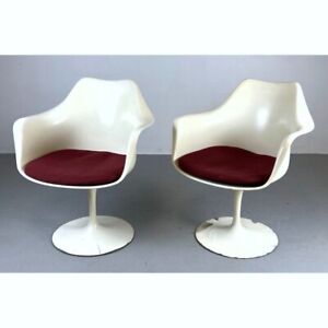Vintage Eero Saarinen By Knoll Br50 Swivel Tulip Chair White Red