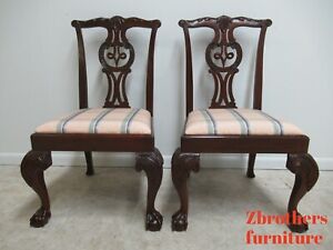 2 Baker Furniture Mahogany Ball Claw Chippendale Dining Room Side Chairs B