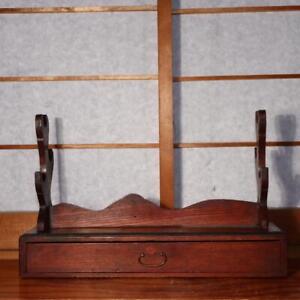 Japanese Vintage Wooden Sword Rack Stand Three Swords Drawer Katana Kake Swr323