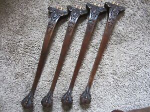 4 Carved Walnut Ball Claw Paw Feet Side End Table Legs Victorian Sofa Library