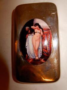 Antique Sterling Silver Cigarette Case With Enamel Erotica Nude Woman