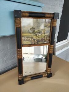 Antique American Federal Giltwood Column Courting Mirror