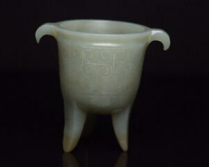 Certified Natural Hetian Jade Hand Carved Exquisite Cup Statue 6342