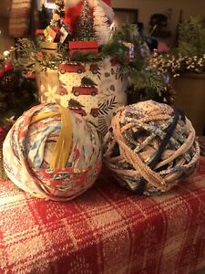 2 Big Early Authentic Rag Balls From Old Quilts Multi Color Country Primitive
