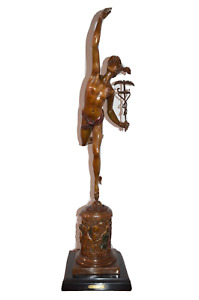 Antique Original 19thc Mercury Bronze Full Figure Statue Bust Hermes Sculpture