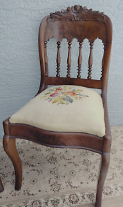 Antique 1880 S Victorian Carved Mahogany Scottish Thistle Chair With Needlepoint