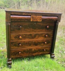 Federal Furniture Empire Flame Mahogany Antique Dresser Chest Of Drawers C 1825
